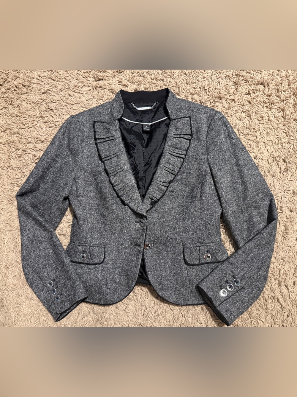 White House Black Market Ruffle Tweed Blazer
